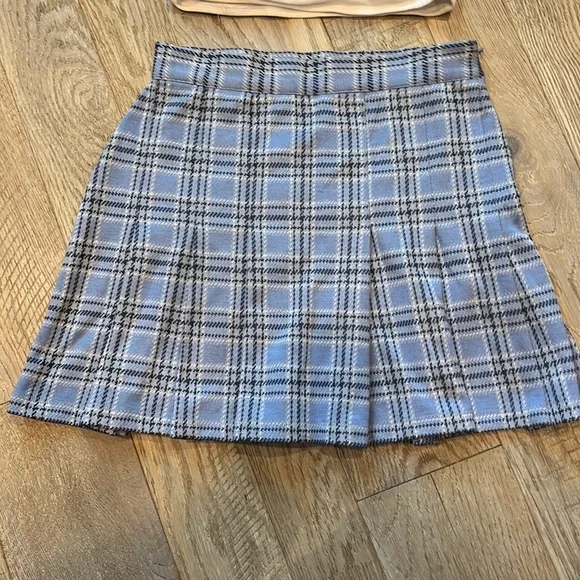 Honey Blue Multi Plaid Pleated Skater Mini - Picture 3 of 6